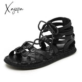 Xajzpa - Men’s Summer Sandals Genuine Leather Gladiator Fashion Ankle Shoes Men Retro Flats