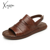 Xajzpa - Men’s Summer Sandals Genuine Leather Gladiator Fashion Ankle Shoes Men Retro Flats