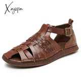 Xajzpa - Men’s Summer Sandals Genuine Leather Gladiator Fashion Ankle Shoes Men Retro Flats