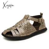 Xajzpa - Men’s Summer Sandals Genuine Leather Gladiator Fashion Ankle Shoes Men Retro Flats