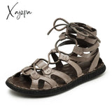 Xajzpa - Men’s Summer Sandals Genuine Leather Gladiator Fashion Ankle Shoes Men Retro Flats