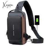 Xajzpa - Men’s Waterproof Usb Oxford Crossbody Bag Anti-Theft Shoulder Sling Multifunction Short