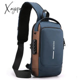 Xajzpa - Men’s Waterproof Usb Oxford Crossbody Bag Anti-Theft Shoulder Sling Multifunction Short