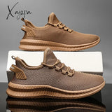 Xajzpa - Mesh Men Shoes Breathable White Mens Sneakers Trendy Lace-Up Lightweight Black Walking Big