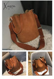 Xajzpa - Messenger Bag Women Bucket Shoulder Bag Large Capacity Vintage Matte Pu Leather Lady