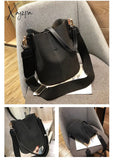 Xajzpa - Messenger Bag Women Bucket Shoulder Bag Large Capacity Vintage Matte Pu Leather Lady