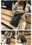 Xajzpa - Messenger Bag Women Bucket Shoulder Bag Large Capacity Vintage Matte Pu Leather Lady