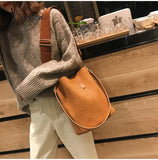 Xajzpa - Messenger Bag Women Bucket Shoulder Bag Large Capacity Vintage Matte Pu Leather Lady