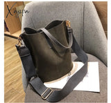 Xajzpa - Messenger Bag Women Bucket Shoulder Bag Large Capacity Vintage Matte Pu Leather Lady