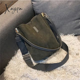 Xajzpa - Messenger Bag Women Bucket Shoulder Bag Large Capacity Vintage Matte Pu Leather Lady