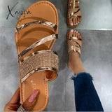 Xajzpa - Metallic Rhinestone Decor Slide Sandals