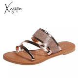 Xajzpa - Metallic Rhinestone Decor Slide Sandals