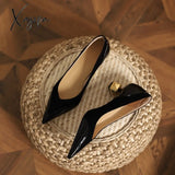 Xajzpa - Middle Heel High Heels Women 2023 Spring Autumn Korean Fashion Splicing Pointed Shallow
