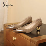 Xajzpa - Middle Heel High Heels Women 2023 Spring Autumn Korean Fashion Splicing Pointed Shallow