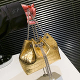 Xajzpa - Mini Crocodile Embossed Bucket Bag Drawstring Crossbody Shoulder & Purse For Women Bags