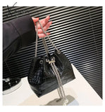 Xajzpa - Mini Crocodile Embossed Bucket Bag Drawstring Crossbody Shoulder & Purse For Women Black /