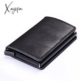 Xajzpa - Minimalist Anti Rfid Blocking Wallet Men’s Money Clip Slim Mini Crazy Horse Black