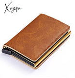 Xajzpa - Minimalist Anti Rfid Blocking Wallet Men’s Money Clip Slim Mini Crazy Horse Brown2