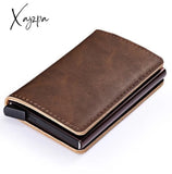 Xajzpa - Minimalist Anti Rfid Blocking Wallet Men’s Money Clip Slim Mini Crazy Horse Brown3