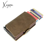 Xajzpa - Minimalist Anti Rfid Blocking Wallet Men’s Money Clip Slim Mini Dual Brown 1