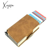 Xajzpa - Minimalist Anti Rfid Blocking Wallet Men’s Money Clip Slim Mini Dual Brown 2