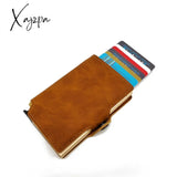 Xajzpa - Minimalist Anti Rfid Blocking Wallet Men’s Money Clip Slim Mini Light Brown 03