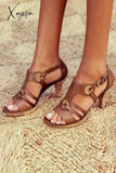 Xajzpa - Multi Strap Hollow Heels Sandals