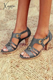 Xajzpa - Multi Strap Hollow Heels Sandals 5 / Grey