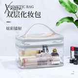 Xajzpa - Multifunction Double Layer Laser Transparent Cosmetic Bag Large Capacity Waterproof Travel