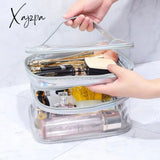 Xajzpa - Multifunction Double Layer Laser Transparent Cosmetic Bag Large Capacity Waterproof Travel