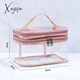 Xajzpa - Multifunction Double Layer Laser Transparent Cosmetic Bag Large Capacity Waterproof Travel