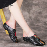 Xajzpa - Mum’s Leather Slippers Women Soft Summer Shoes Close Toe Slides Low Heels Comfortable