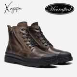 Xajzpa - Natural Cow Leather Men Boots Top Quality Handmade Retro Genuine #Cx9550