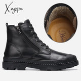 Xajzpa - Natural Cow Leather Men Boots Top Quality Handmade Retro Genuine #Cx9550 Black No Fur / 39