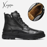 Xajzpa - Natural Cow Leather Men Boots Top Quality Handmade Retro Genuine #Cx9550 Black With Fur /