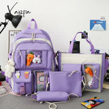 Xajzpa - New 4 Pcs Sets Purple Colour Children’s School Backpack Kawaii Women’s Bookbag Bags