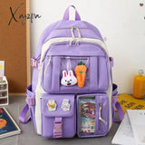 Xajzpa - New 4 Pcs Sets Purple Colour Children’s School Backpack Kawaii Women’s Bookbag Bags