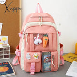 Xajzpa - New 4 Pcs Sets Purple Colour Children’s School Backpack Kawaii Women’s Bookbag Bags