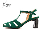 Xajzpa - New Arrival Open-Toed Roman Sandals For Women Summer Green Kid Suede Shoes Buckle Strap