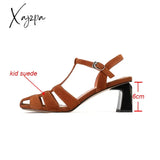 Xajzpa - New Arrival Open-Toed Roman Sandals For Women Summer Green Kid Suede Shoes Buckle Strap