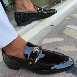 Xajzpa - New Arrivals Loafers For Men Buckled Shiny Black Leather Shoes Slip-On Office & Career