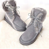 Xajzpa - New Australia Boots Genuine Sheepskin Leather Snow Boots Women Wool Shoes Suede Sheep Fur Flat Anti-skid Warm Winter Shoes 42