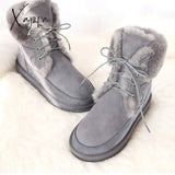 Xajzpa - New Australia Boots Genuine Sheepskin Leather Snow Women Wool Shoes Suede Sheep Fur Flat