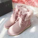 Xajzpa - New Australia Boots Genuine Sheepskin Leather Snow Women Wool Shoes Suede Sheep Fur Flat