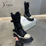 Xajzpa - New Autumn Women Boots Thick Bottom Short Nubuck Leather Non-Slip Sneakers Wind Motorcycle