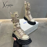 Xajzpa - New Autumn Women Boots Thick Bottom Short Nubuck Leather Non-Slip Sneakers Wind Motorcycle