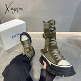 Xajzpa - New Autumn Women Boots Thick Bottom Short Nubuck Leather Non-Slip Sneakers Wind Motorcycle