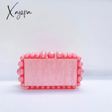 Xajzpa - New Beading Acrylic Clutch Bag Beads Box Evening Designer Luxury Gold Silver Novelty