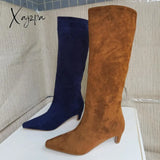 Xajzpa - New Big Size 34-43 Women’s Shoes Autumn Winter Elastic Boots Nubuck Flock Chelsea Tip