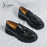 Xajzpa - New Black Loafers Men Pu Leather Shoes Breathable Slip-On Solid Casual Handmade Free